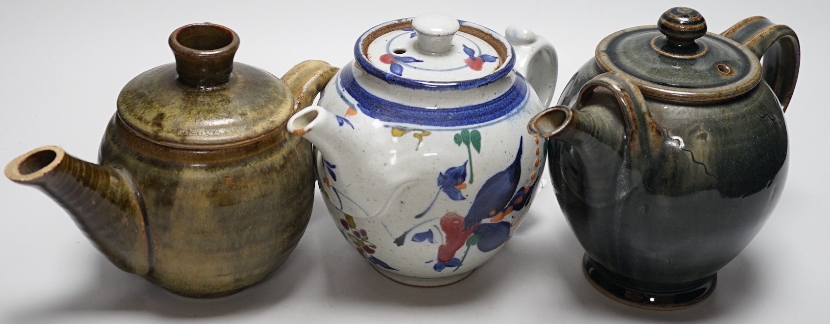 Three studio pottery teapots, 18cm